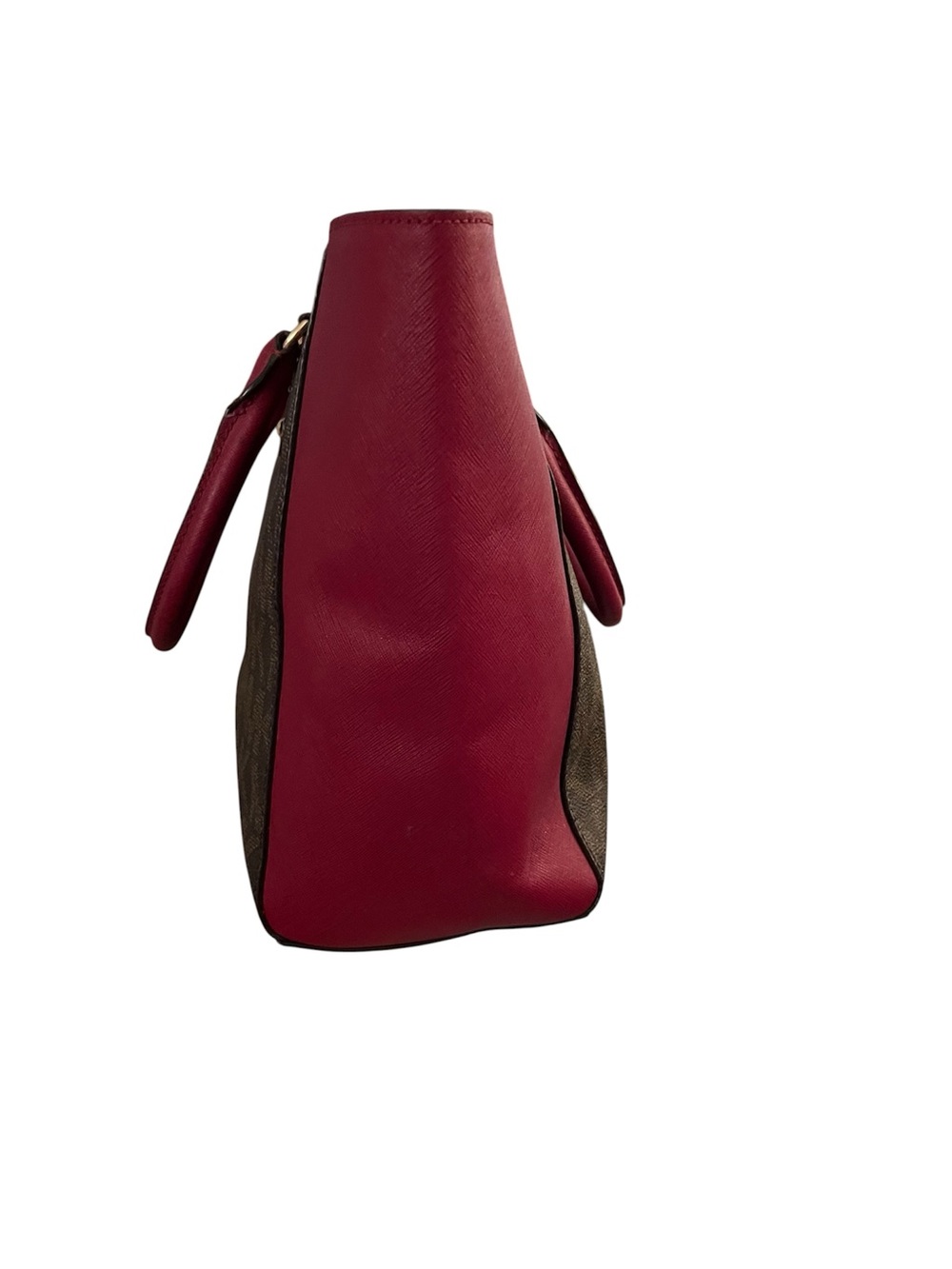 Michael Kors signature monogram tote bag w/ brown MK logo body & burgundy Sides - Picture 2 of 3